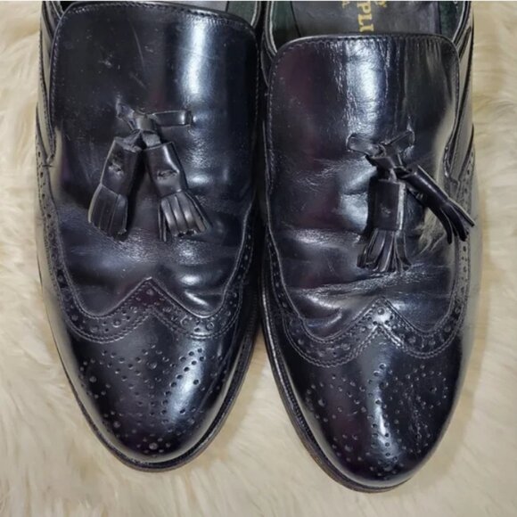 Stafford Loafers Black Leather Tassel Wingtip Brogue Comfort Plus Shoes - Picture 3 of 10